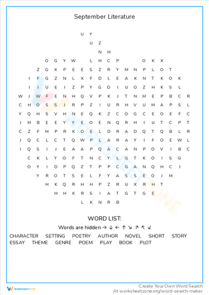 September Literature Worksheet