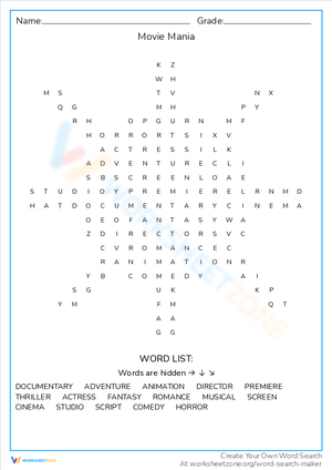 Movie Mania Worksheet