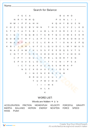 Search for Balance Worksheet