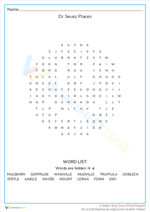 Worksheet on Dr. Seuss Places