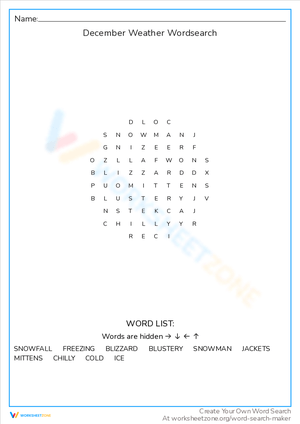 December Weather Word Search: Seasonal Learning