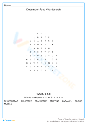 December Food Word Search: Culinary Vocabulary