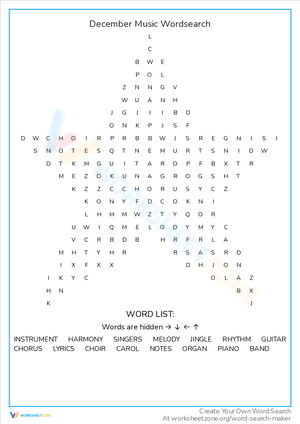 December Music Word Search: Harmony in Words