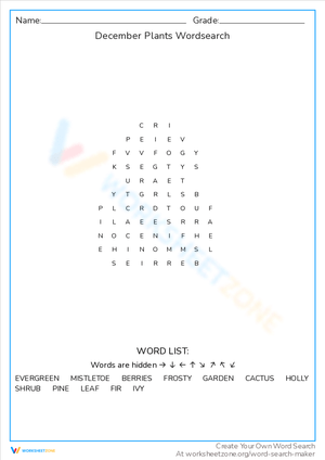 December Plants Word Search: Green Vocabulary
