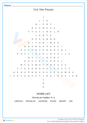 Civil War People: Word Search for History Buffs