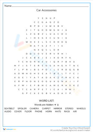 Car Accessories Word Search: Enhance Your Ride