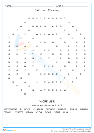 Bathroom Cleaning Word Search: Hygiene and Tasks