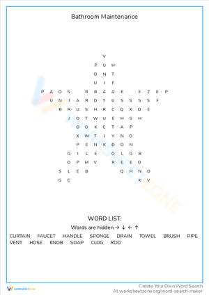 Bathroom Maintenance Word Search: Home Care