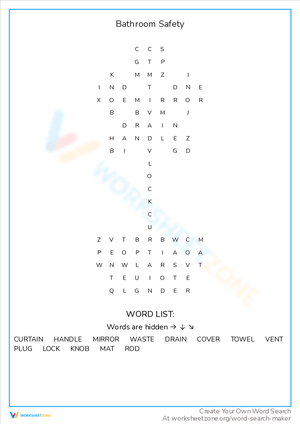 Bathroom Safety Word Search: Protect Yourself