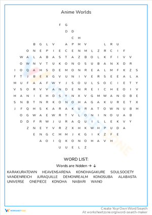Anime Worlds Word Search: Explore New Dimensions