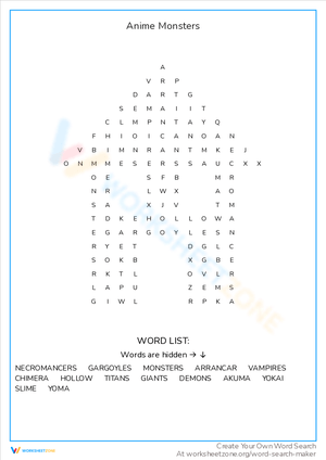 Anime Monsters Word Search: Discover Creatures