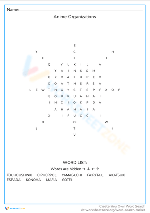Anime Organizations Word Search: Join the Fray