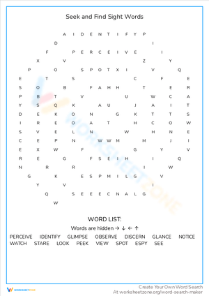 Seek and Find Sight Words Worksheet