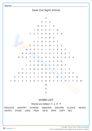 Seek Out Sight Words Worksheet