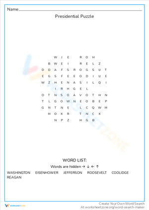 Presidential Puzzle Worksheet