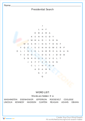 Presidential Search Worksheet
