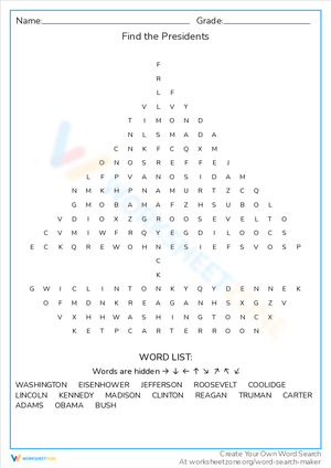 Find the Presidents Worksheet