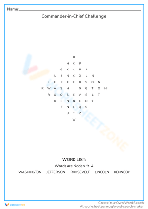 Commander in Chief Challenge Worksheet