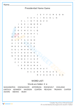 Presidential Name Game Worksheet