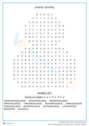 Jurassic Journey Worksheet