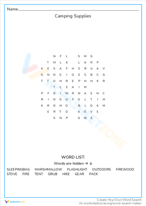 Camping Supplies Worksheet