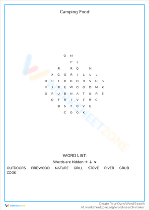 Camping Food Worksheet