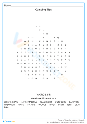 Camping Tips Worksheet
