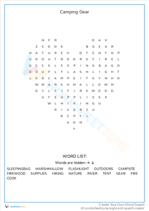 Camping Gear Worksheet