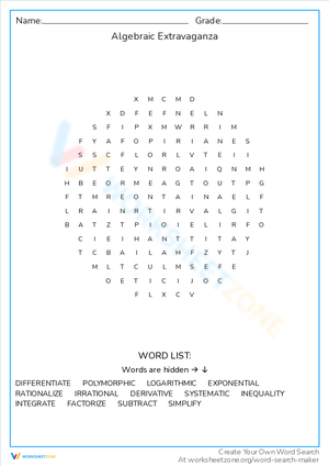 Algebraic Extravaganza Worksheet
