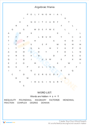 Algebraic Mania Worksheet