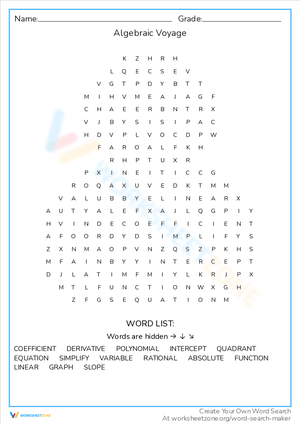 Algebraic Voyage Worksheet