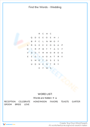 Find the Words Wedding Worksheet