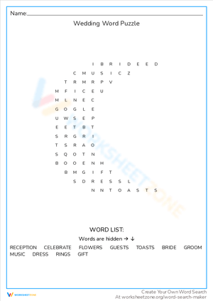 Delightful Wedding Word Puzzle Worksheet