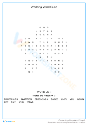 Fun Wedding Word Game Worksheet