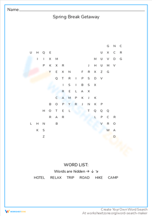 Plan a Spring Break Getaway Word Challenge
