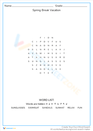 Enjoy a Spring Break Vacation Word Challenge