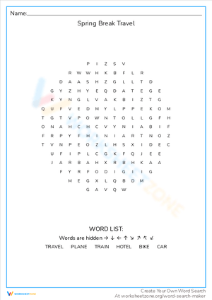 Plan Your Spring Break Travel Word Challenge