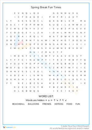 Have Fun Times with Spring Break Word Game