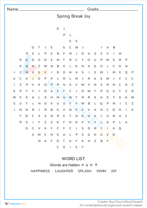 Experience Spring Break Joy Word Challenge