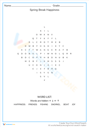 Find Spring Break Happiness Word Challenge