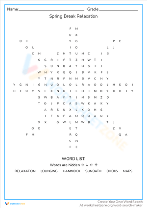 Enjoy Spring Break Relaxation Word Challenge