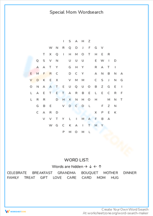 Find Words for a Special Mom in Wordsearch