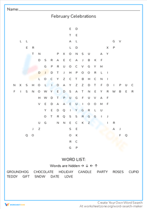 Fun February Celebrations Worksheet