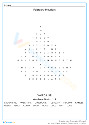 Explore February Holidays Worksheet
