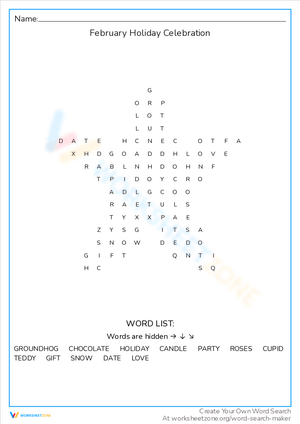 Interactive February Holiday Celebration Worksheet