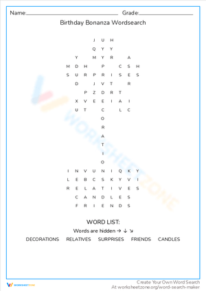 Solve the Birthday Bonanza Word Search