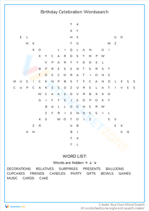Enjoy a Birthday Celebration Word Search
