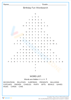 Birthday Fun Wordsearch
