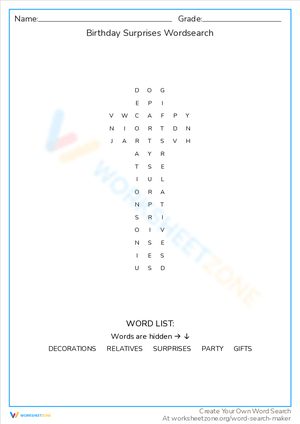 Uncover Birthday Surprises in this Word Search