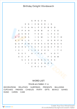 Discover a Birthday Delight Word Search
